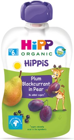 Hipp HiPPis BIO 100% ovoce hruška – černý rybíz – švestka ovocný příkrm