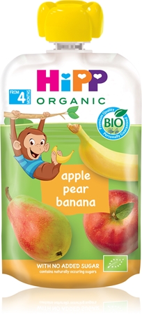 Hipp HiPPis BIO 100% ovoce jablko – hruška – banán ovocný příkrm