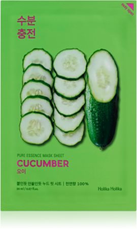 Holika Holika Pure Essence Cucumber arcmaszk nyugtató hatással Érzékeny, bőrpírra hajlamos bőrre