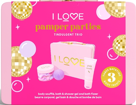 I Love Pamper Parties Tindulgent Trio lahjasetti laatikossa
