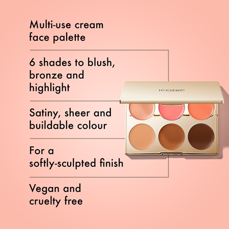 ICONIC London Multi-Use Cream Blush Bronze and Highlight Palette Multifunctional Face Palette for the face