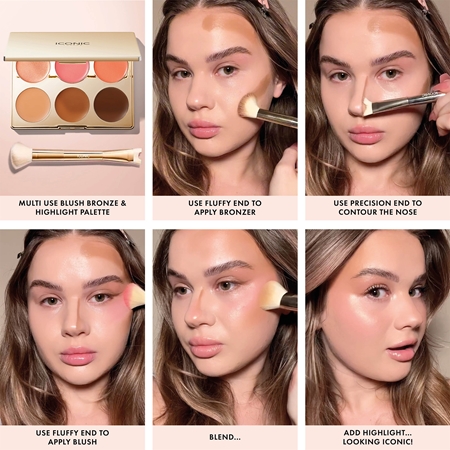 ICONIC London Multi-Use Cream Blush Bronze and Highlight Palette Multifunctional Face Palette for the face