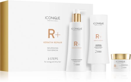 ICONIQUE Professional R+ Keratin repair 3 steps for strong and shiny hair set cadou (pentru par slab)