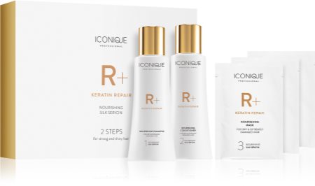 ICONIQUE Professional R+ Keratin repair 2 steps for strong and shiny hair lahjasetti (hauraille hiuksille)