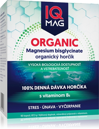 IQ Mag Magnesium 375mg Organic bisglycinát + B6 kapsle pro efektivní doplnění hořčíku