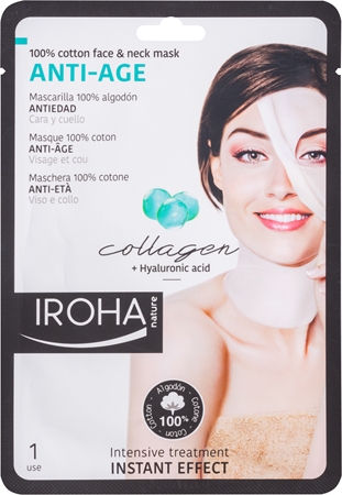 Iroha Nature Iroha Anti-Age Collagen mascarilla de algodón para rostro y cuello con colágeno y sérum hialurónico