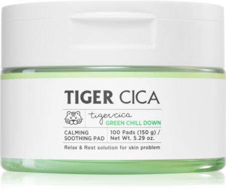 It´s Skin Tiger Cica Green Chill Down esfoliante em disco de algodão para alisar pele e minimizar poros