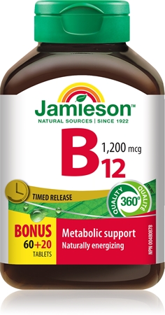 Jamieson B12 1200 mcg Timed Release Tabletten zur Unterstützung des Energiestoffwechsels