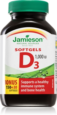 Jamieson Vitamin D3 1000 IU Weichkapseln für eine normale Funktion des Immunsystems, gesunde Knochen und Zähne und gute Muskelaktivität