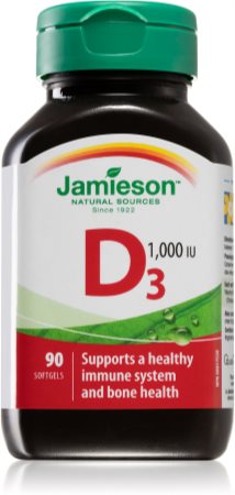 Jamieson Vitamín D3 1000 IU měkké tobolky pro normální funkci imunitního systému, stavu kostí a činnosti svalů