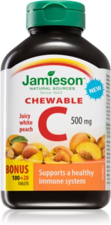 Jamieson Vitamín C 500 mg žvýkací tablety s příchutí broskve žvýkací tablety pro podporu imunitního systému, krásnou pleť a nehty