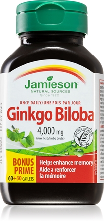 Jamieson Ginkgo Biloba 4,000 mg kapsle pro podporu krevního oběhu a kognitivních funkcí