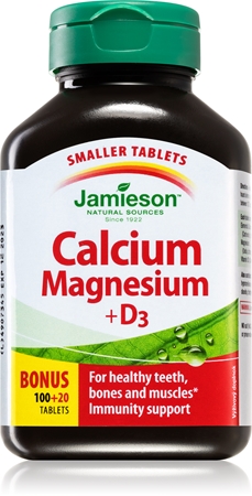 Jamieson Calcium Magnesium + D3 tablety pre normálnu funkciu imunitného systému, stavu kostí a činnosť svalov