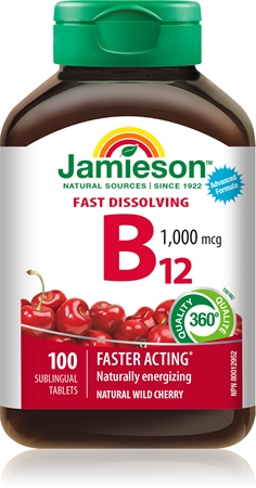 Jamieson B12 1000 mcg comprimés à sucer pour favoriser le métabolisme énergétique