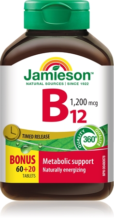 Jamieson B12 1200 mcg Timed Release pastilles pour favoriser le métabolisme énergétique
