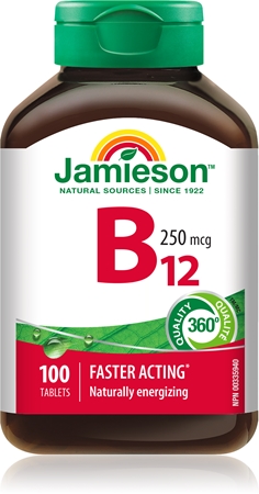 Jamieson B12 250 mcg pastilles pour favoriser le métabolisme énergétique