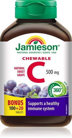 Jamieson C Chewables 500 mg comprimés à sucer pour renforcer l’immunité