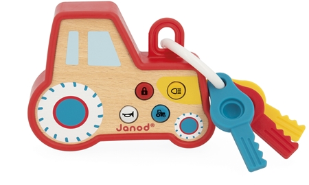 Janod Sound and Light Tractor Keychain Activity Spielzeug aus Holz