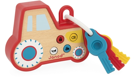 Janod Sound and Light Tractor Keychain Activity Spielzeug aus Holz