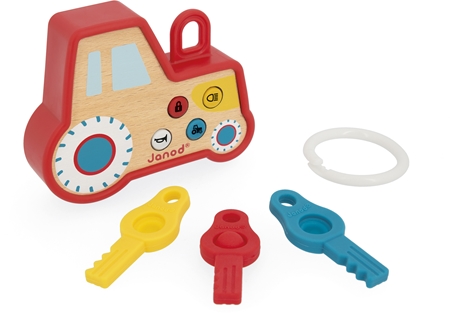 Janod Sound and Light Tractor Keychain Activity Spielzeug aus Holz