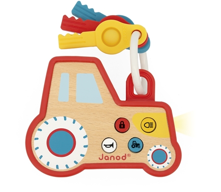 Janod Sound and Light Tractor Keychain Activity Spielzeug aus Holz