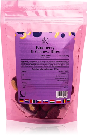 Mandimu Cashewkerne im Blaubeermantel 100 g gefriergetrocknete Früchte mit Nüssen