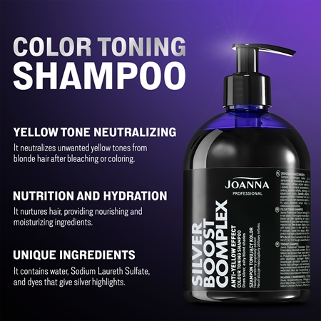 Joanna Silver Boost Complex violettes Shampoo neutralisiert gelbe Verfärbungen