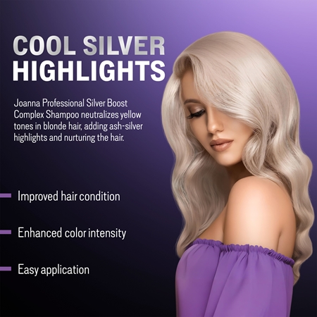 Joanna Silver Boost Complex violettes Shampoo neutralisiert gelbe Verfärbungen