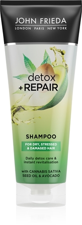 John Frieda Detox & Repair Puhastav ja detoksifitseeriv šampoon kahjustatud juustele