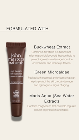John Masters Organics Buckwheat & Green Microalgae Eye Serum zpevňující oční sérum proti vráskám, otokům a tmavým kruhům