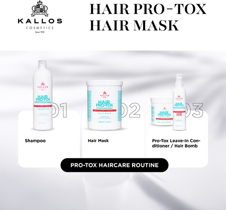Kallos Hair Pro-Tox Mask for Fine and Damaged Hair with coconut oil, hyaluronic acid and collagen