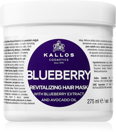 Kallos KJMN Professional Blueberry elävöittävä naamio kuiville, vaurioituneille ja kemiallisesti käsitellyille hiuksille
