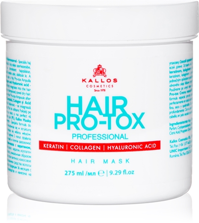 Kallos Hair Pro-Tox Mask for Fine and Damaged Hair with coconut oil, hyaluronic acid and collagen