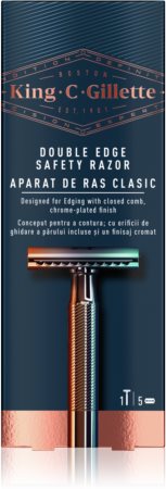 King C. Gillette Double Edge Safety Razor aparelho de barbear + lâminas 5 un.