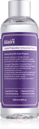 Klairs Supple Preparation Unscented Toner lozione tonica idratante riequilibrante il pH della pelle senza profumazione