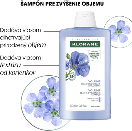 Klorane Flax Fiber Bio šampón pre jemné vlasy bez objemu