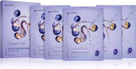KORIKA SuperFruits Blueberry - Set of 5 Detoxifying Face Sheet Masks zestaw maseczek do twarzy w obniżonej cenie Blueberry (z efektem detoksykującym)