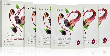 KORIKA SuperFruits Acai Berry - Set of 5 Anti-pollution Face Sheet Masks coffret de máscaras faciais a preço promocional Acai berry