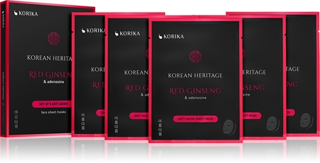 KORIKA Korean Heritage Red Ginseng & Adenosine Anti-aging Sheet Mask set pleťových masek za zvýhodněnou cenu proti stárnutí a na zpevnění pleti