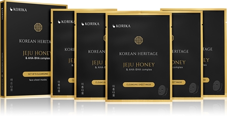 KORIKA Korean Heritage Set of 5 Cleansing Face Sheet Masks Gesichtsmasken-Set zu einem ermäßigten Preis Jeju honey & AHA - BHA complex sheet mask(zur gründlichen Reinigung der Haut)