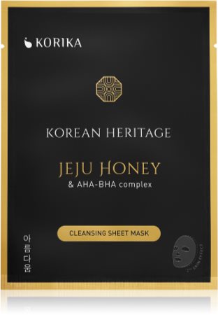 KORIKA Korean Heritage Jeju Honey & AHA-BHA Complex Cleansing Sheet Mask szövet arcmaszk tisztító hatással
