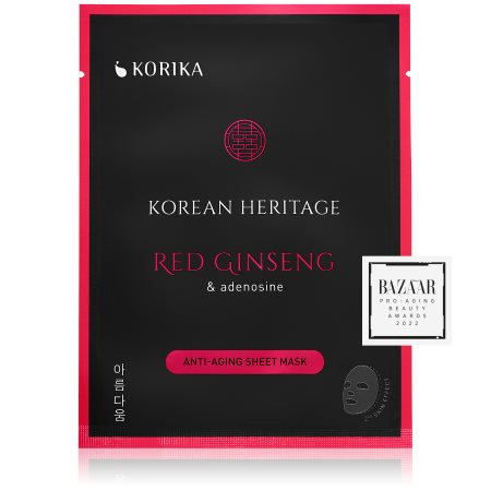 KORIKA Korean Heritage Red Ginseng & Adenosine Anti-aging Sheet Mask máscara em folha antirrugas