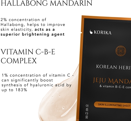 KORIKA Korean Heritage Jeju Mandarin & Vitamin B-C-E Complex Skin Illuminating Sheet Mask Uppljusande arkmask för ansiktet