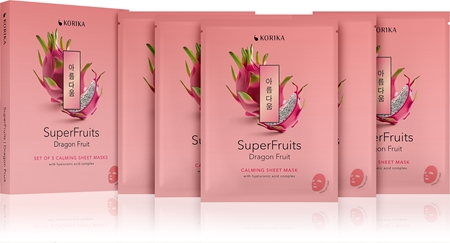 KORIKA SuperFruits Dragon Fruit - Set of 5 Calming Face Sheet Masks Gesichtsmasken-Set zu einem ermäßigten Preis mit beruhigender Wirkung