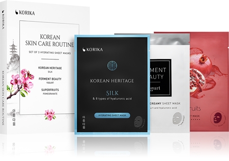 KORIKA KOREAN SKIN CARE ROUTINE SET OF 3 HYDRATING SHEET MASKS conjunto com efeito hidratante