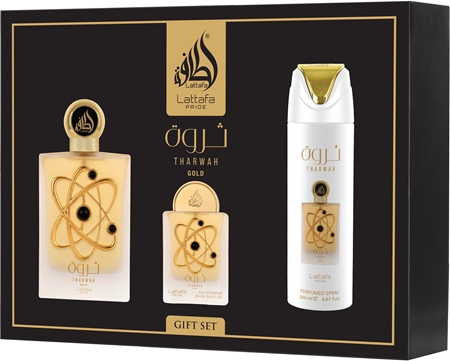lattafa tharwah gold woda perfumowana 100 ml   zestaw  