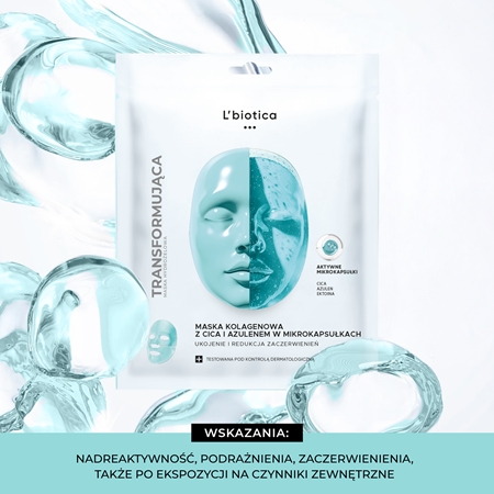 L’biotica Transforming Collagen Mask with CICA and Azulene in Microcapsules maseczka kolagenowa przeciw zaczerwienieniom skóry