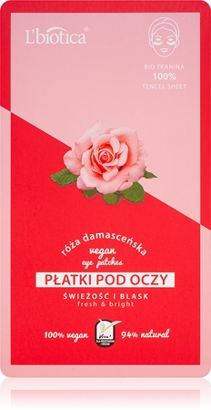 L’biotica Vegan Rose rozjasňujúca maska na očné okolie