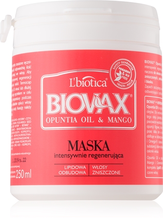 L’biotica Biovax Opuntia Oil & Mango regeneračná maska pre poškodené vlasy