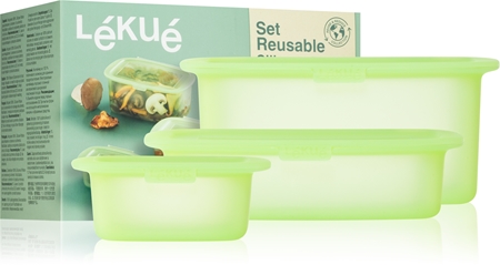 Lékué Set of 3 Reusable Silicone Boxes set per la conservazione degli alimenti